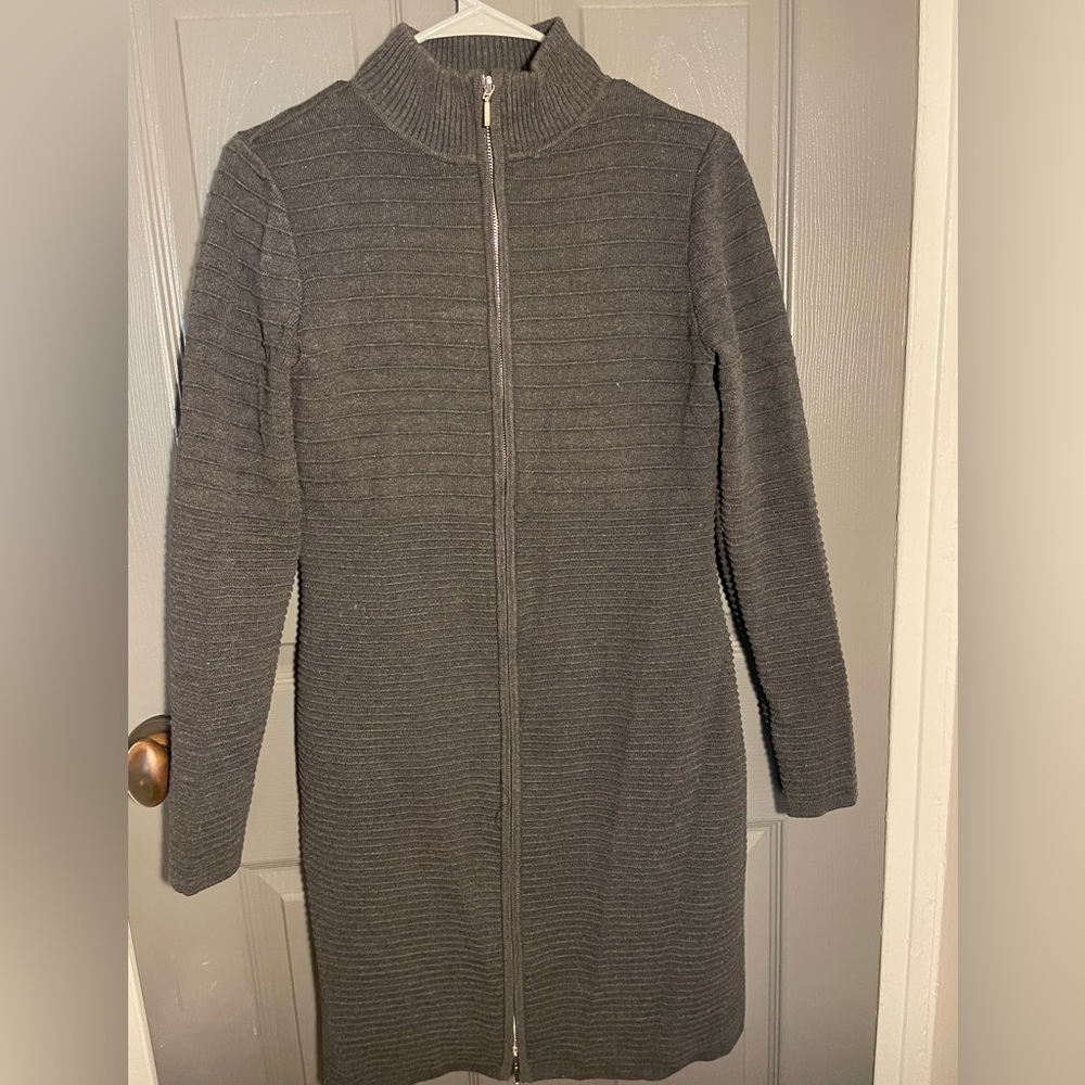Worn 2x Calvin Klein Charcoal Long Sleeved Ribbed Knit Dress -warm & stylish Med